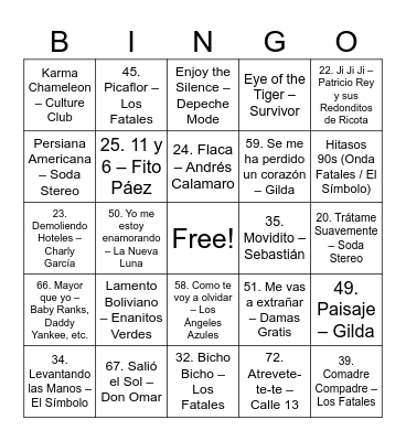 ¡bingo musical! 🎵 Bingo Card