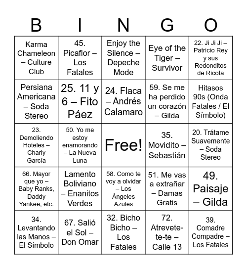 ¡bingo musical! 🎵 Bingo Card