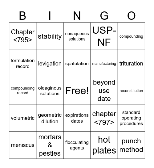 PHARM TECH CH 9 Bingo Card