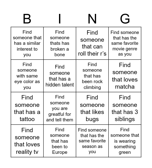 Mindfulness Bingo Card