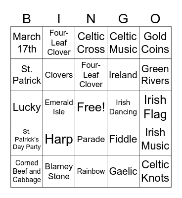 St.Patricks Day Bingo Card
