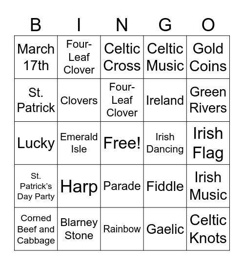 St.Patricks Day Bingo Card