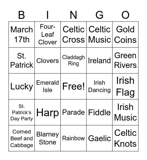 St.Patricks Day Bingo Card