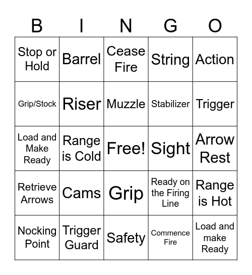 4-H Shooting Sports Bingo Card