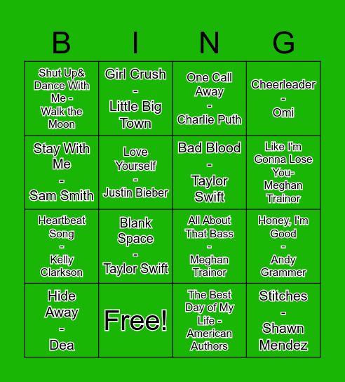 St. Patrick's Music Bingo Card