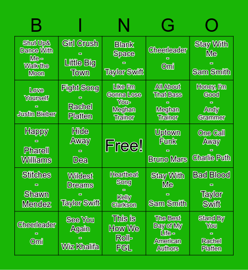 St. Patrick's Music Bingo Card