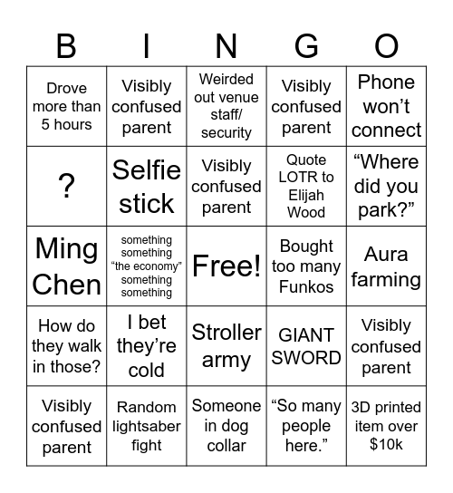 Planet Con 2026 Bingo Card