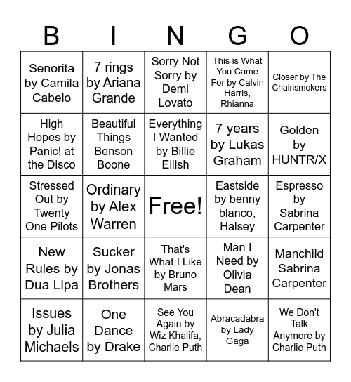 Music Bingo Card