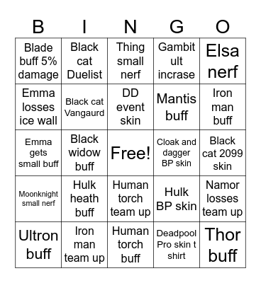 Season 7 Marvel Rival Notes Bingo Card