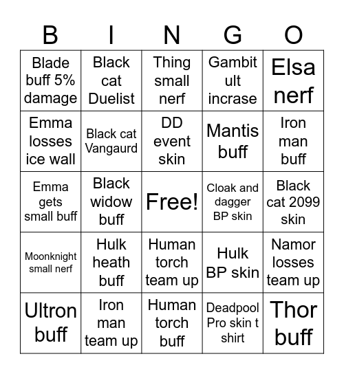 Season 7 Marvel Rival Notes Bingo Card