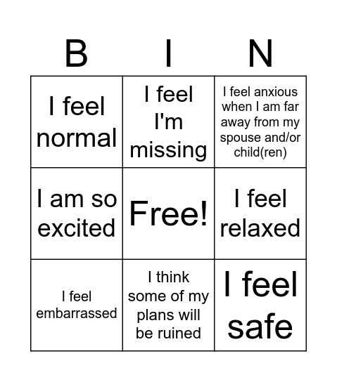 A day in the life of a wife Bingo Card
