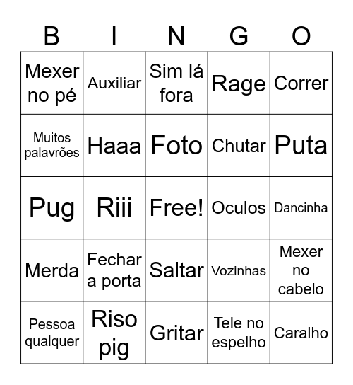 Bingo Pug Bingo Card