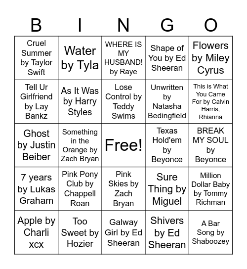 Music Bingo Card