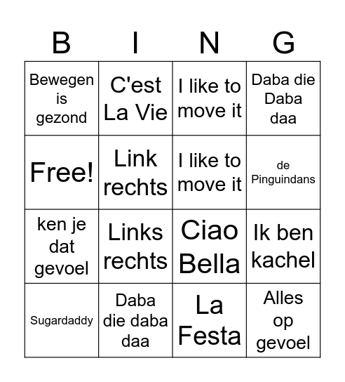 Muziekbingo Card