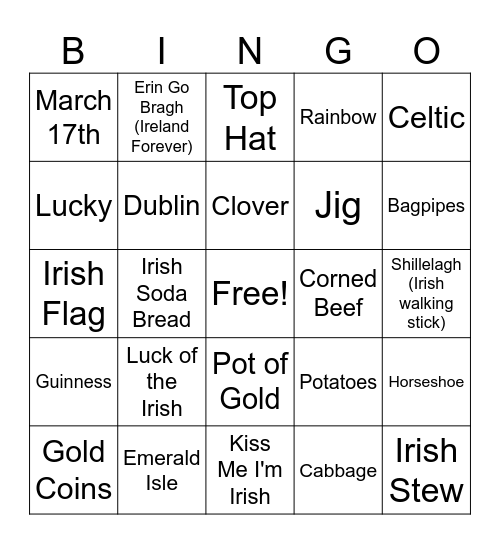 St. Patrick bingo Card