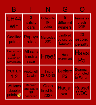 F1 2026 BINGO Card