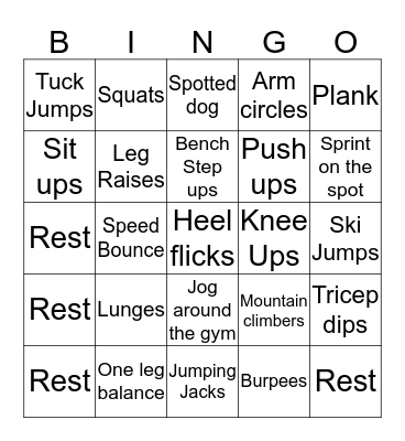 Fitness Bingo Card