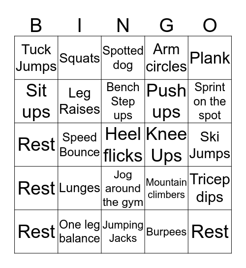 Fitness Bingo Card