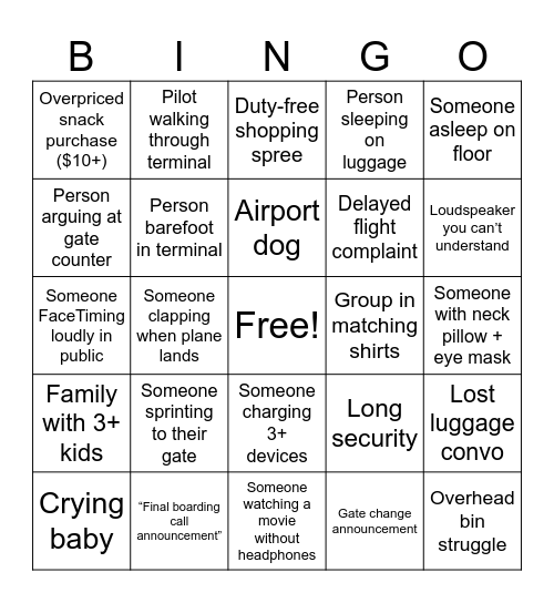 Airport BINGO Card