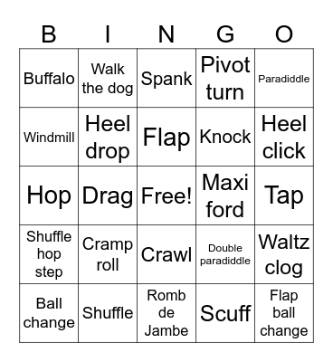 Tap Dance Bingo Card
