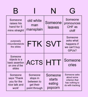 Technology choice Bingo Card