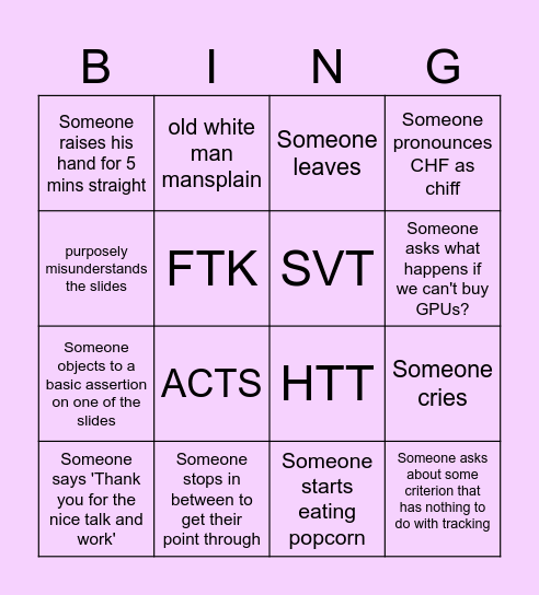 Technology choice Bingo Card