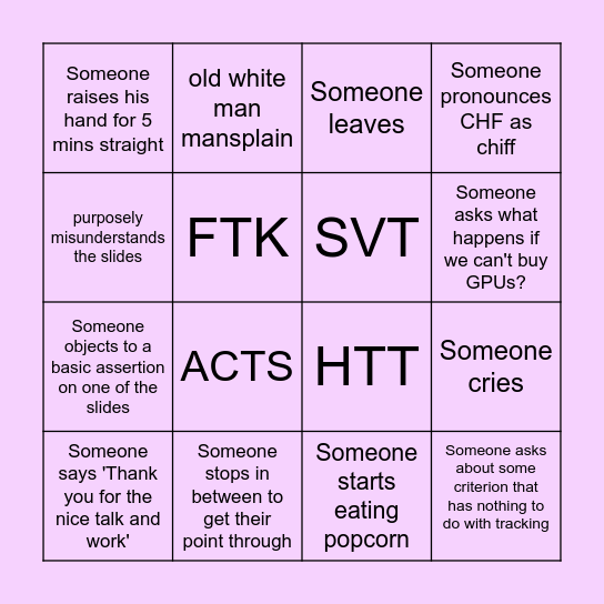 Technology choice Bingo Card