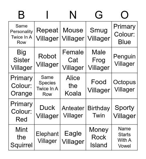 Moonlight Lounge ACNH Bingo Card
