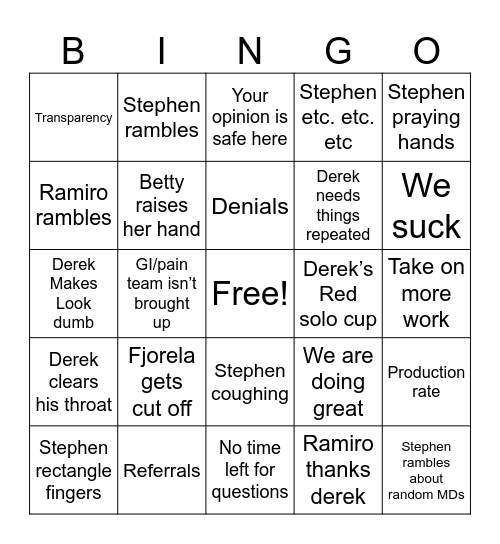 Global Meeting Bingo Card