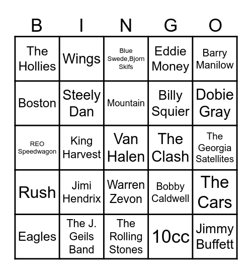 Game 1: Yacht and Classic Rock Bingo Card