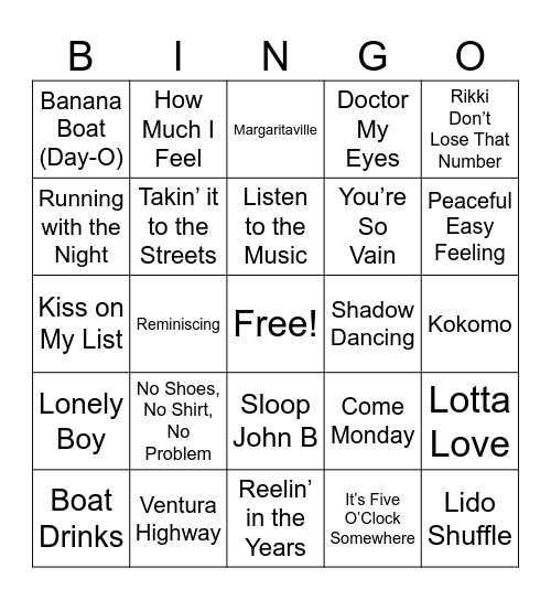 Yacht Rock & Boat Songs Bingo Card