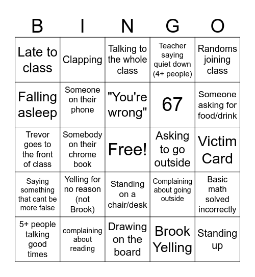 College Bingo Card