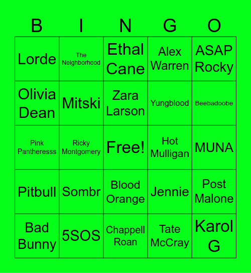 Lollapalooza predictions Bingo Card