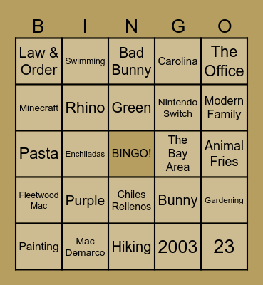 Golden Birthday Bingo Card