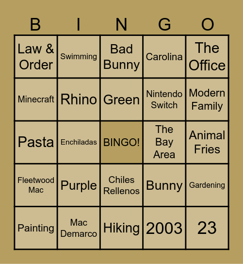 Golden Birthday Bingo Card
