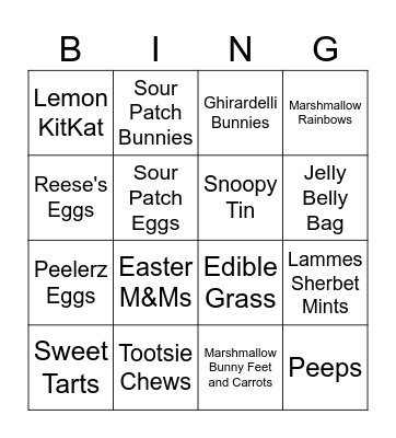 Cracker Barrel Easter Candy Bingo Card