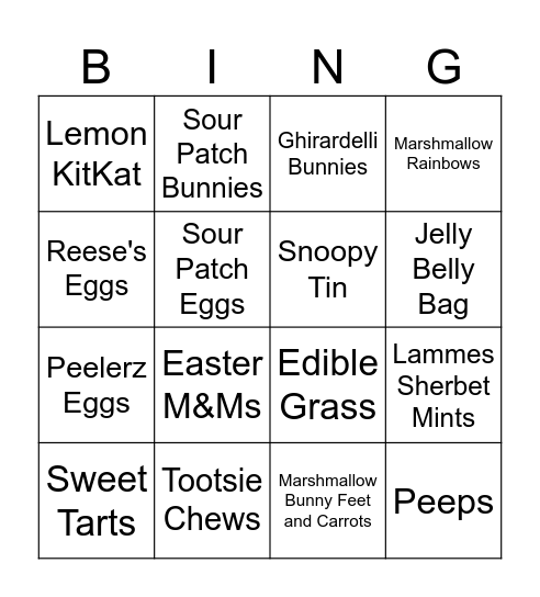 Cracker Barrel Easter Candy Bingo Card