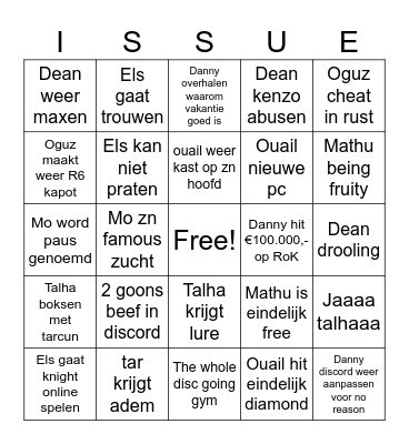 Mental bingo Card