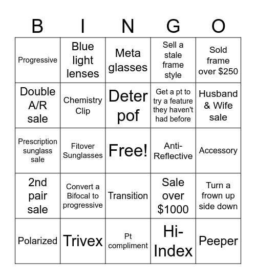 Optical Bingo Card