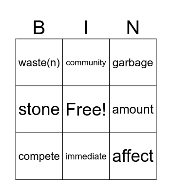 Vocabulary words page 122 Bingo Card