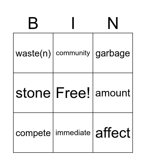 Vocabulary words page 122 Bingo Card
