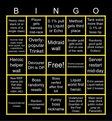 RWF Midnight Bingo Card