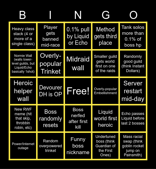 RWF Midnight Bingo Card