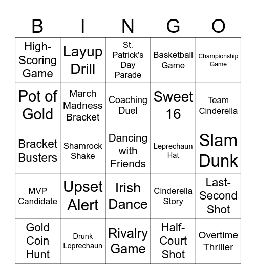 March Madness or St. Patricks Day Bingo Card
