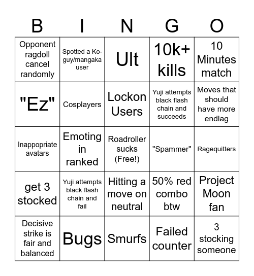 JJS RANKED BINGO BOARD! Bingo Card