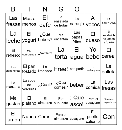 ¿DESAYUNO O ALMUERZO? Bingo Card