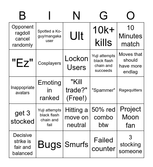 JJS RANKED BINGO BOARD! Bingo Card