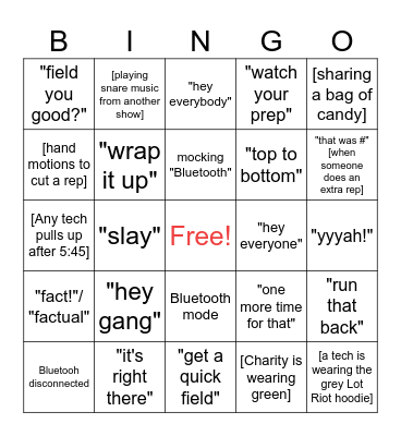 Drum Tech Bingo Card