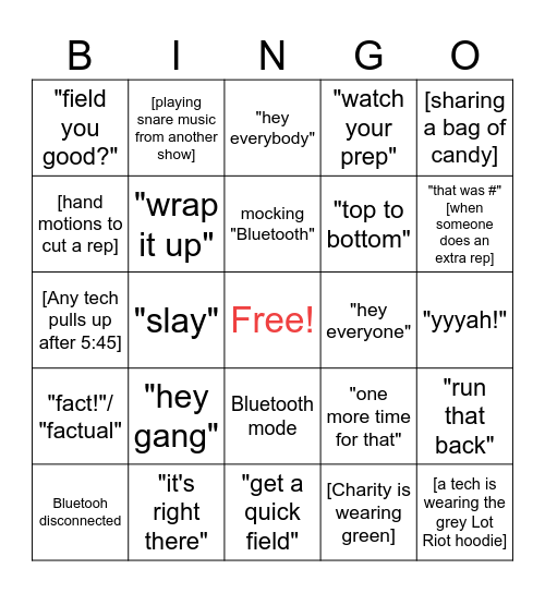 Drum Tech Bingo Card
