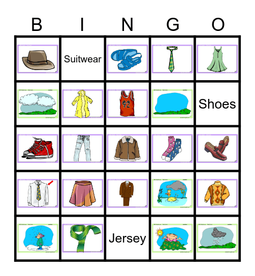 Clothing/Weather BINGO Card
